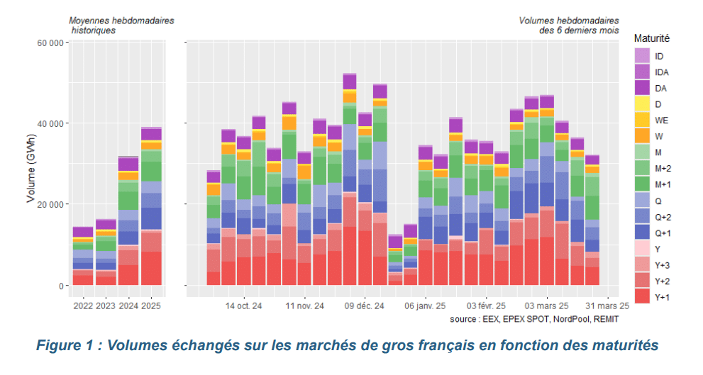 Volumes échangés sur les marchés de gros Français en fonction des maturités